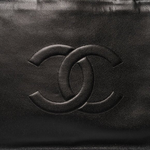 Authentic CHANEL Classic CC Caviar Logo Shoulder Tote Bag Black Leather Purse - Picture 4 of 13